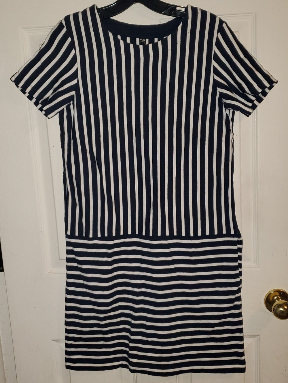 Uniqlo Navy and White Striped Drop Waist Short Sleeve Dress